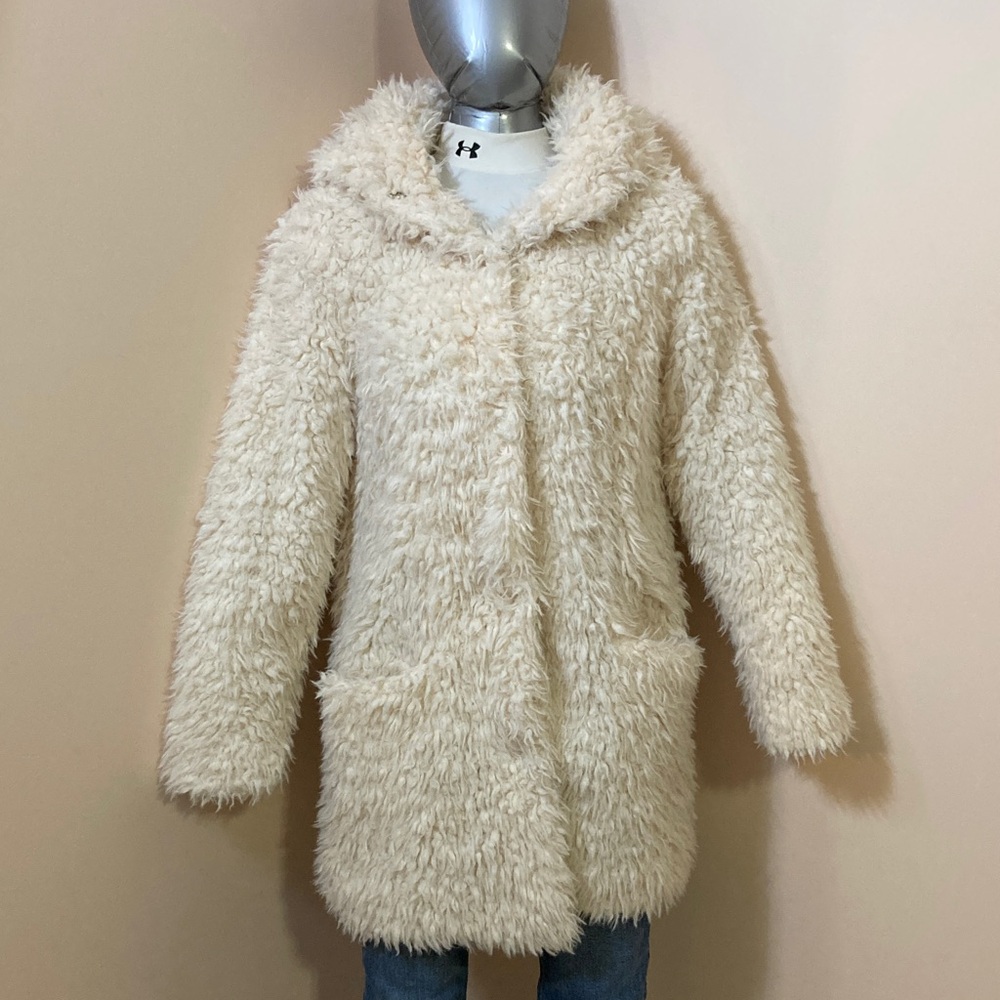 Revamped Outerwear Cream Faux Fur Hooded Coat
